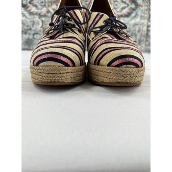Tabitha Simmons Striped Espadrille Wedges Size 40 Pink Blue Stripe - Picture 11 of 11